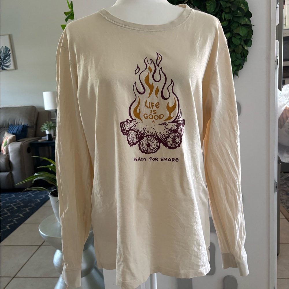 Life Is Good Cream Long Sleeve Top with Graphic